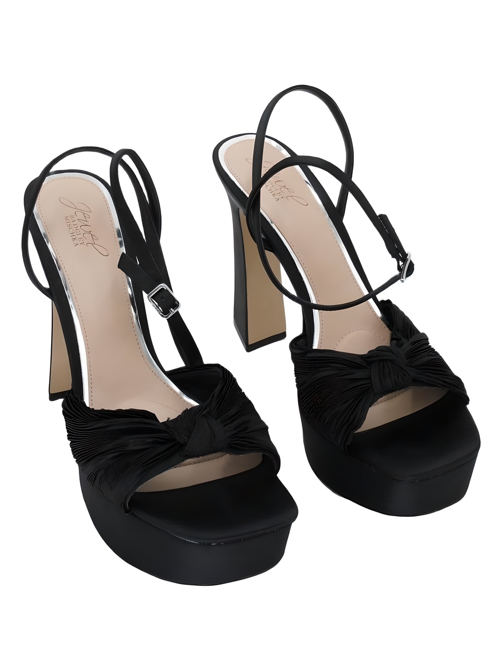 Jewel Badgley Mischka Icelynn Black Fabric Pleated Knot Platform Size 11M